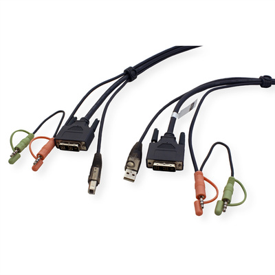Sada káblov pre KVM DVI-I M/M, USB-A M, USB-B M, 4x 3.5mm jack Audio, 1.8m