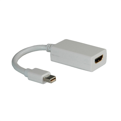 Adaptér mini DisplayPort/HDMI M/F, 2K@60Hz (DP 1.2, HDMI 1.4), 10cm, biely