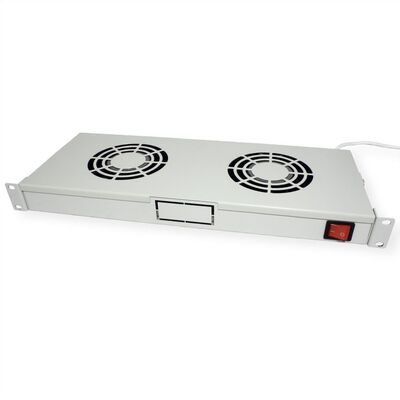 19" Ventilačná jednotka, 2 vetráky, 1U, s termostatom, sivá