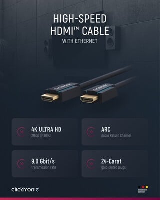 Kábel HDMI M/M 12.5m, High Speed+Eth, 4K@60Hz, HDMI 2.0, 18G, pozl. konektor, modrý, C