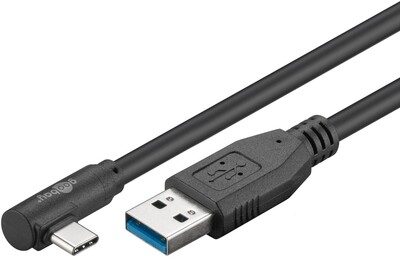 Kábel USB 3.2 Gen 1, AM/CM Typ C 2m, 5Gbps, čierny, zahnutý 90°