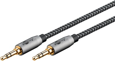 Kábel 3,5mm stereo jack M/M 1m čierny/sivý, pozl. konektor