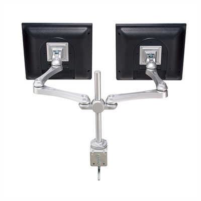 Držiak pre 2x monitor na stôl, úchyt o dosku, max 8kg, ramneno 620mm, VESA 75/100, strieborný