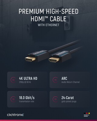 Kábel HDMI M/M 10m, High Speed+Eth, 4K@60Hz, HDMI 2.0, 18G, pozl. konektor, modrý, C