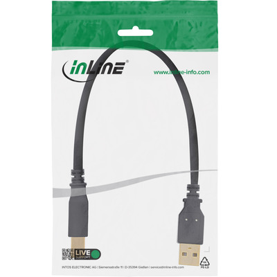 Kábel USB 2.0 A-B M/M 0.3m, High Speed, čierny, pozl. konektor