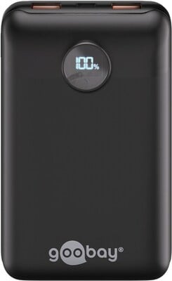 Power Bank Compact 20000mAh, QC 3.0, LED display, kábel USB Typ C 0.3m, 10.9x7x2.8cm, čierna