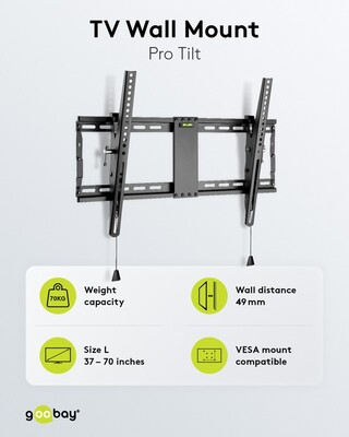 Držiak pre TV 37-70" na stenu, max 70kg, s náklonom +3° / -12°, VESA do 600x400, čierny