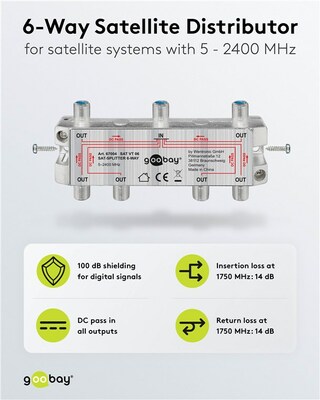 Rozbočovač / distribútor TV a SAT signálu, 1IN/6OUT, 5-2400 Mhz, F-konektor