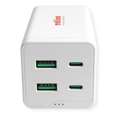 Nabíjačka USB 230V 4port, 2xUSB A, 2xUSB Typ C, 120W, Power Delivery, QC 3.0, kábel (C7) 1.2m, biela