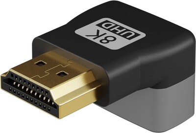 Uhlový adaptér HDMI M/F 90°, smerom dole, 8K@60Hz, čierny/sivý, pozl. kon.