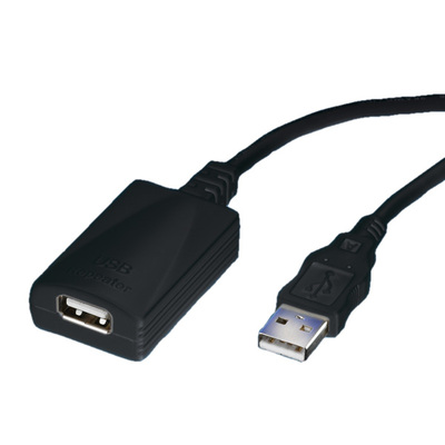 Kábel USB 2.0 A-A M/F 5m, High Speed, predlžovací, čierny, aktívny