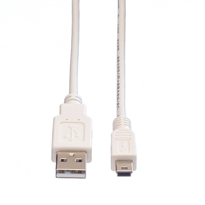 Kábel USB 2.0 A-MINI-B 5pin M/M 1.8m, High Speed, biely
