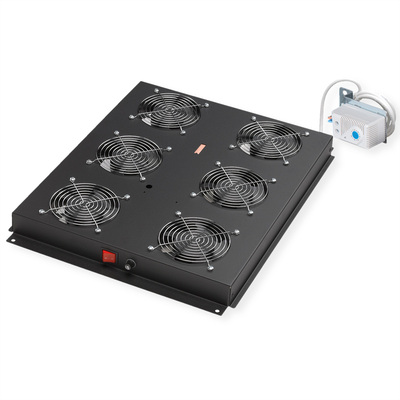 19" Ventilačná jednotka, stropná, 6 vetrákov, s termostatom, čierna, RAL9005