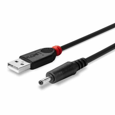 Kábel USB napájací 1.5m na 1.35mm vnútorný / 3.5mm vonkajší jack, čierny