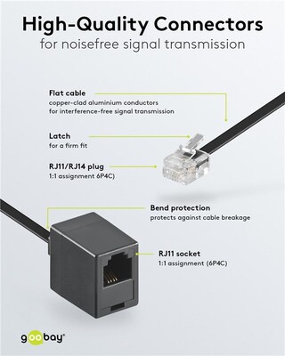 Kábel telefónny RJ11/RJ11, 10m, M/F predlžovací, čierny