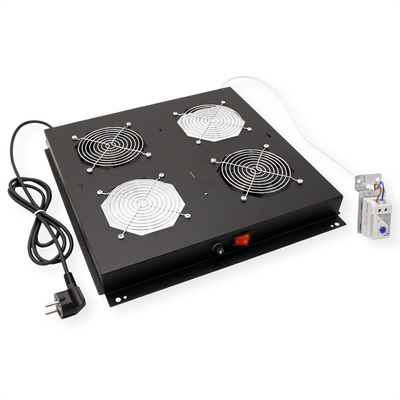 19" Ventilačná jednotka, stropná, 2 vetráky, s termostatom, čierna, RAL9005