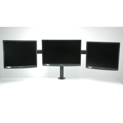 Držiak pre 3x monitor na stôl, úchyt o dosku, max 8kg, rameno 645mm, VESA75/100, čierny