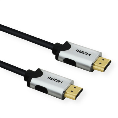 Kábel HDMI M/M 1m, Ultra High Speed+Eth, 10K@30Hz, HDMI 2.1, pozl. konektor, čierny/sivý