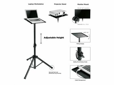 Univerzálny držiak/statív pre notebook alebo projektor, max 15kg, výška 108-178cm, čierny
