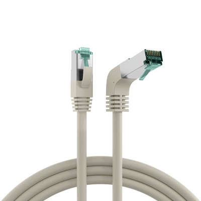 S/FTP (PiMF) Patchkábel LSOH 0.5m cat.6a, sivý, Cu, zahnutý (1x90°)