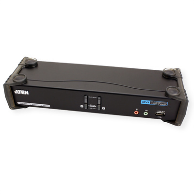KVM switch/prepínač 2PC, DVI-D, USB, USB hub, audio 5.1, Hotkeys, Pushbuttons