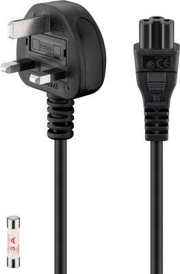 Kábel sieťový 230V pre notebook, vidlica (BS1363A) UK lomená - C5, 1.8m, 0.75mm², 2.5A, čierny