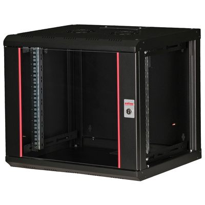 19" Rack na stenu 9U, čierny, 505x600x450mm (HxWxD), RAL9005, PRO, odnímateľné bočnice