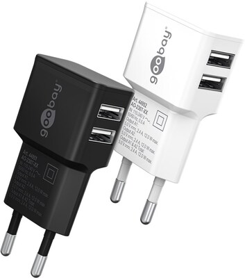 Nabíjačka USB 230V 2port, 2xUSB A, 2.4A, 12W, čierna