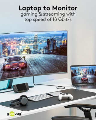 Kábel USB 3.1 Typ C na HDMI M/M 1m, gen.2, 4K@60Hz, čierny/sivý, oplet, pozl. konektor