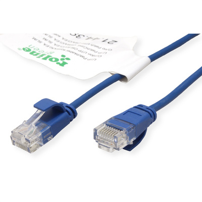 UTP Patchkábel LSOH TPE 1m cat.6a, modrý, slim, Cu, Flex Cable, Roline Green, Eco obal
