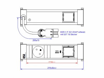 Power Frame 1xUTE 230V, 1xCustom, nabíjačka (USB C, 30W), 0.2m kábel 1.5mm², GST18, hliník/čierny