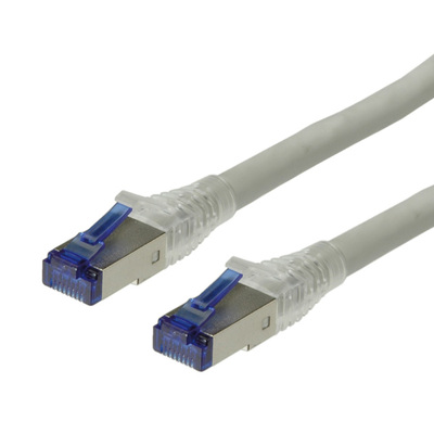 S/FTP (PiMF) Patchkábel LSOH 30m drôt cat.6a, AWG23, 500Mhz, 10GBase-T, sivý, meď, s koncovkami RJ45