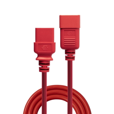 Kábel sieťový 230V predlžovací, C19 - C20, 1m, 1.50mm², 16A, červený