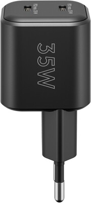 Nabíjačka USB 230V 2port, 2xUSB Typ C, 35W, Power Delivery, GaN, čierna