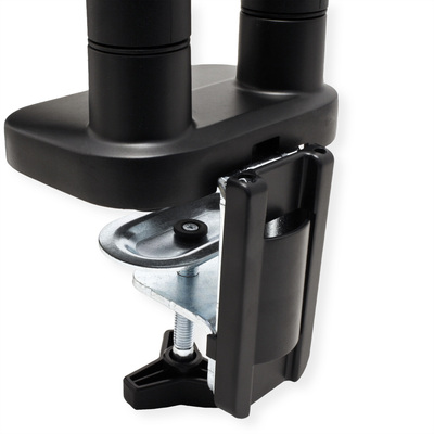 Držiak pre 2x monitor na stôl, úchyt o dosku, pneumatický, max 9kg, rameno 522mm VESA 75/100 čierny