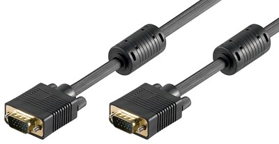 Kábel VGA M/M 10m, prepojovací, tienený, DDC, ferrit, HQ, čierny, pozl. konektor