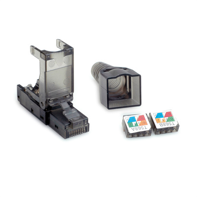 Konektor 8/8 RJ45 cat.6, netienený, na drôt, montáž bez klieští (toolless), čierny, AWG 23-26