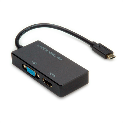 Adaptér USB Typ C na HDMI/VGA, 4K@30Hz, 0.1m, čierny