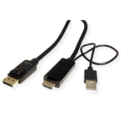 Kábel HDMI na DisplayPort M/M 3m, jednosmerný, 4K@60Hz, 21.6Gbit/s, USB napájanie, čierny, Aktívny