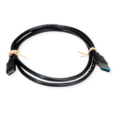 Kábel USB 3.2 Gen 1, AM/CM Typ C 1m, 5Gbps, čierny, Roline Recycled Material