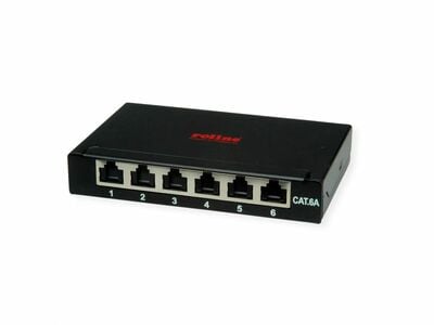 Patch panel 8port cat.6, tienený s uzemnením, celokovový, montáž na stenu, 0.5U, čierny