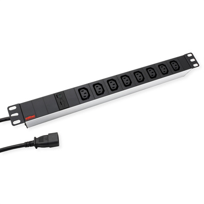 19" zásuv. lišta 8xC13, konektor C14, 10A, 2300W, 2m, čierna/sivá