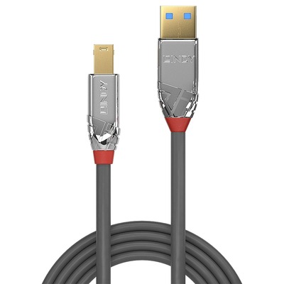 Kábel USB 3.2 Gen 1, A-B M/M 1m, 5Gbps, sivý, Cromo Line, pozl. konektor