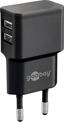 Nabíjačka USB 230V 2port, 2xUSB A, 2.4A, 12W, kábel USB AM/lightning 1m v balení, čierna