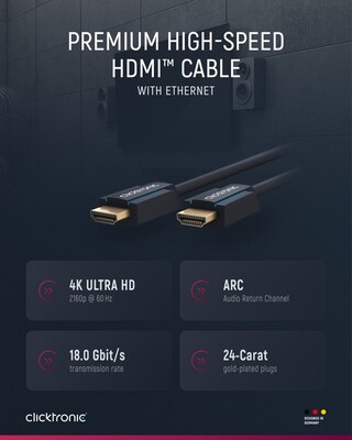 Kábel HDMI M/M 10m, High Speed+Eth, 4K@60Hz, HDMI 2.0, 18G, pozl. konektor, modrý, C