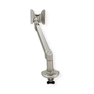 Držiak pre monitor na stôl, úchyt o dosku, pneumatický, max 8kg, rameno 266mm VESA 75/100 strieborný