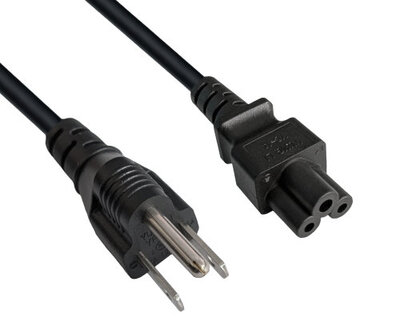 Kábel sieťový 230V pre notebook, vidlica (YP-12) US priama - C5, 1.8m, 0.75mm², 2.5A, čierny