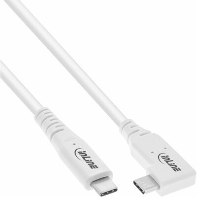 Kábel USB 4 Gen 3x2, Typ C CM/CM 0.5m, 40Gbps, PD 240w 48V5A, biely, TPE, uhľový 90°
