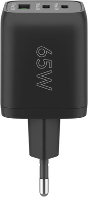 Nabíjačka USB 230V 3port, 1xUSB A, 2xUSB Typ C, 65W, Power Delivery, GaN, čierna