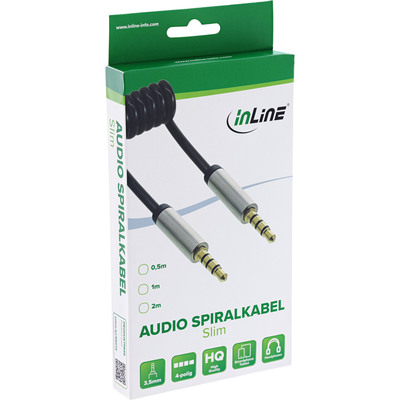 Kábel 3.5mm stereo jack M/M 0.5m, krútený, pozl. konektor, čierny